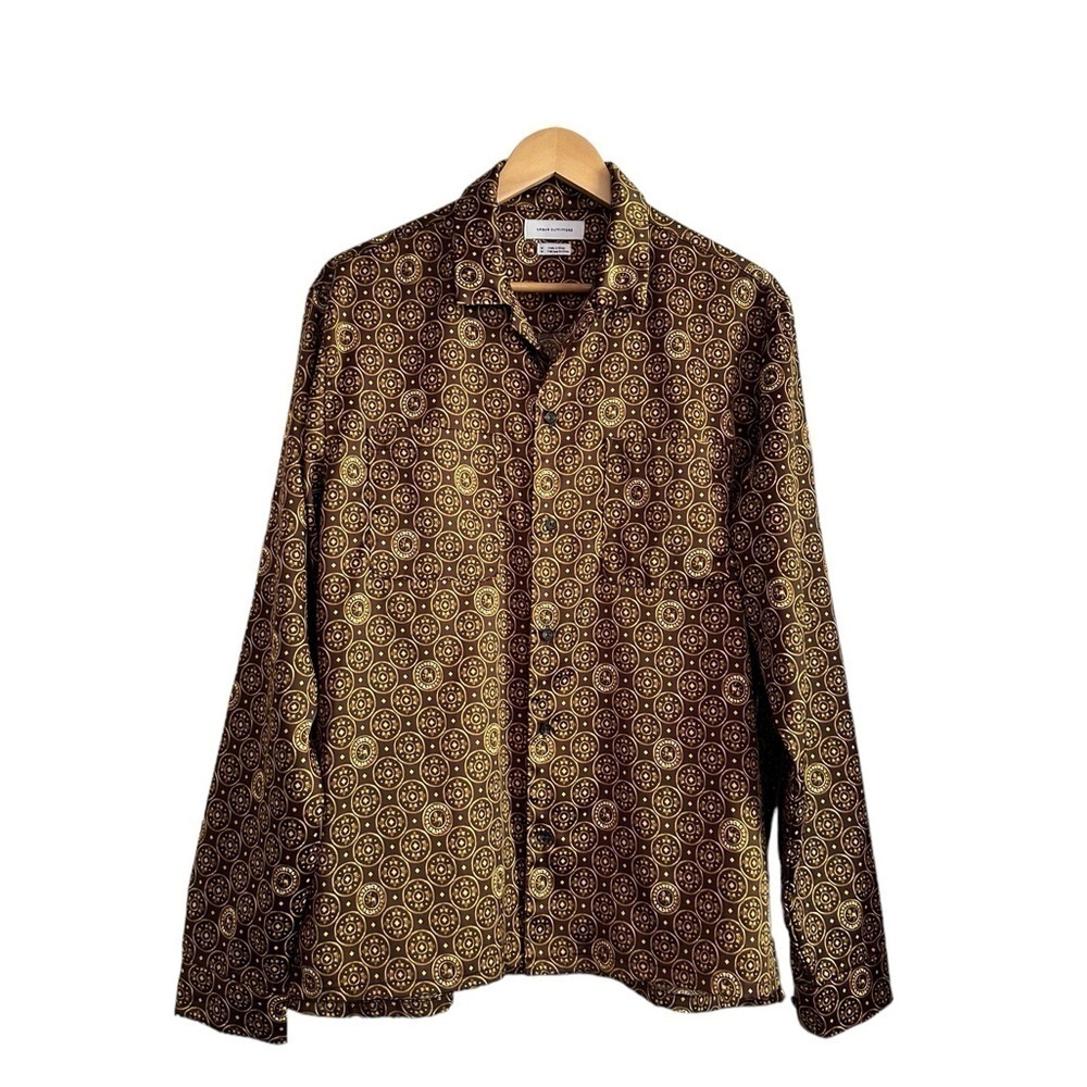 Urban Outfitters Brown & Gold Printed Button-Down Shirt - Picture 3 of 16